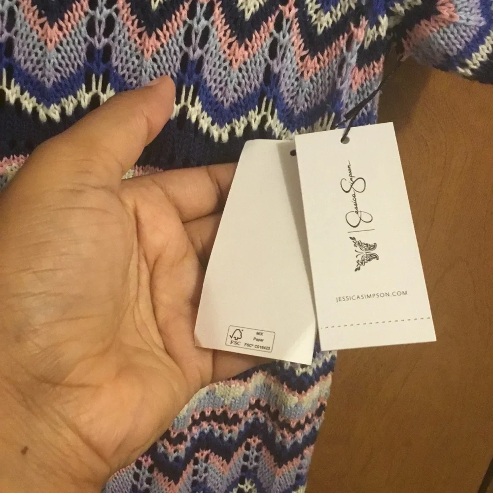 Jessica Simpson Purple Blue and White Striped Chevron Crochet Knit Midi Dress L - Picture 10 of 12